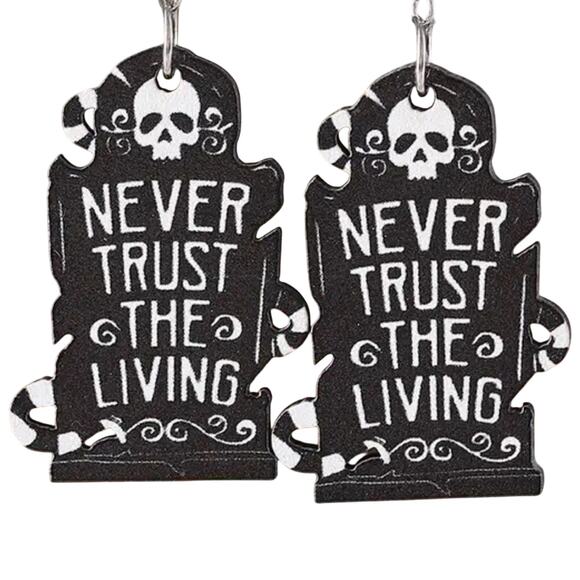 BEETLEJUICE Never Trust the Living Black Earrings Halloween Goth Whimsygoth - Picture 1 of 3